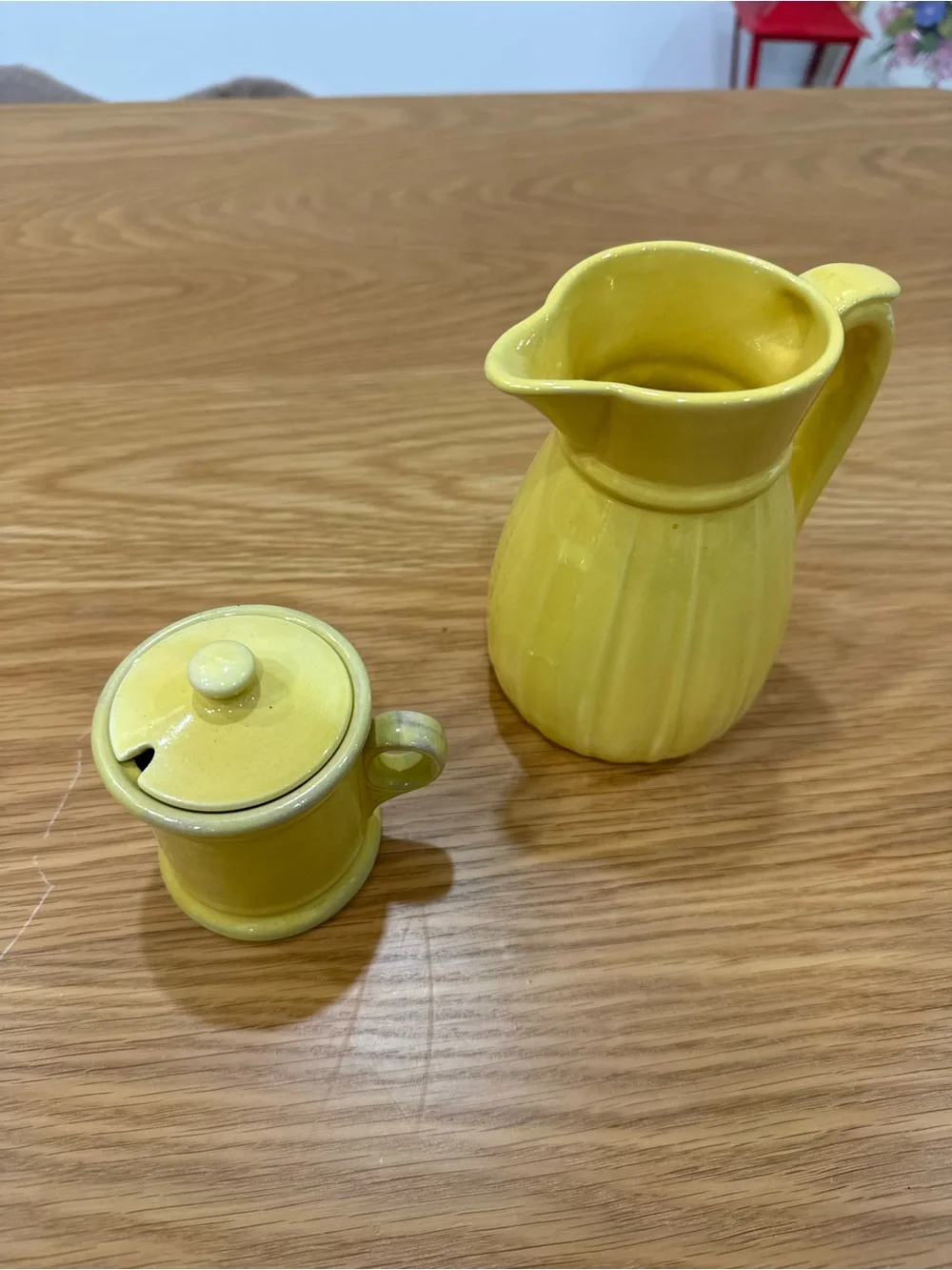 Yellow Ceramic Pitcher and Sugar Jar Set - Bright Yellow Home Kitchen Serveware